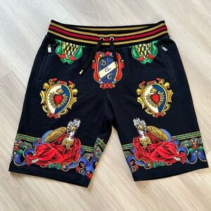 NEW Dolce & Gabbana Baroque Coat of Arms Logo-print Cotton Jogging Shorts 60